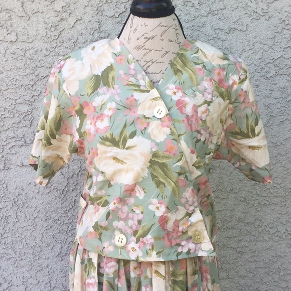 Vintage 2-Piece Shirt and Skirt Coordinated Matching Floral Outfit Set - Picture 4 of 8